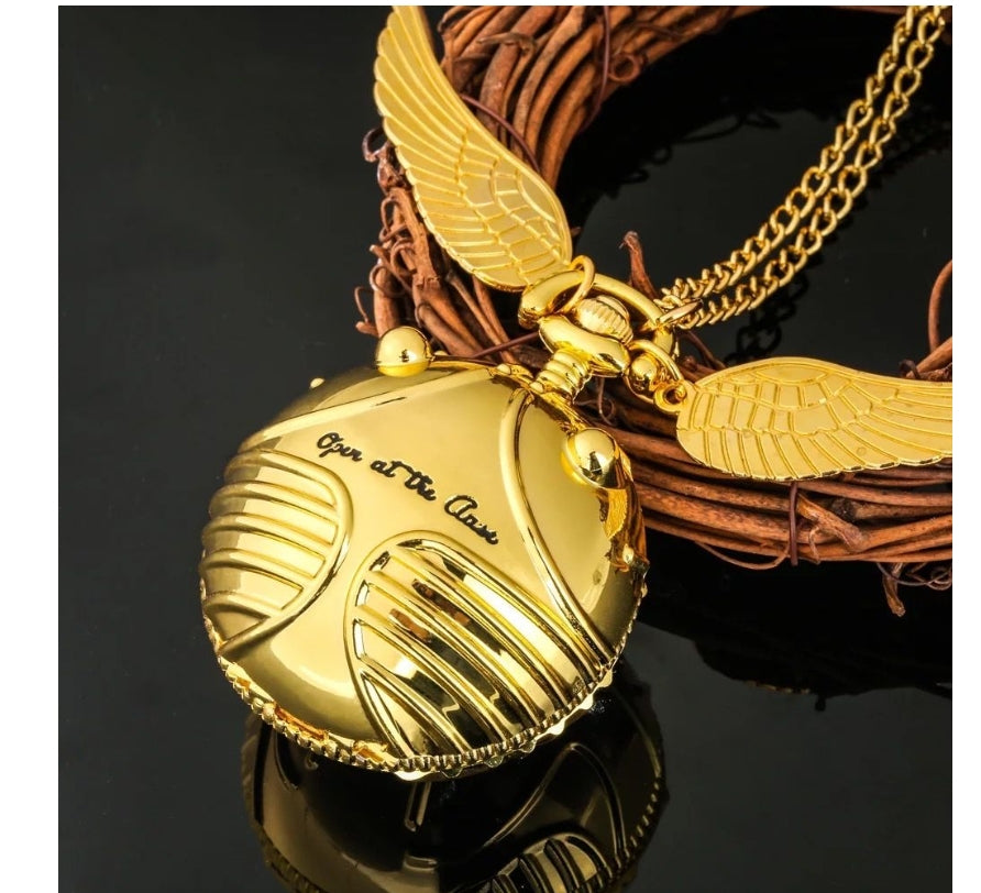 Harry Potter Golden Snitch Necklace & Quartz Pocket Watch – Large 4.6cm