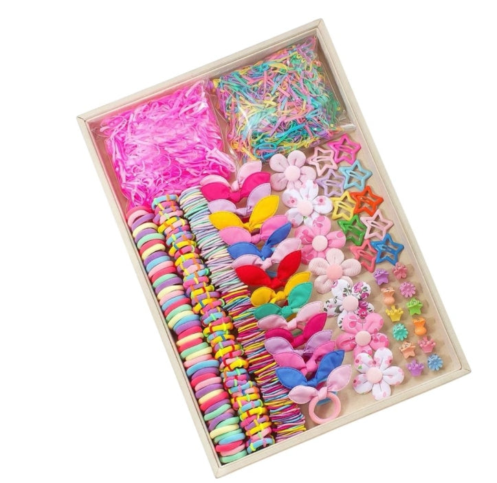890-Piece Girls Hair Accessories Set – Scrunchies, Hair Ties & Hair Clips