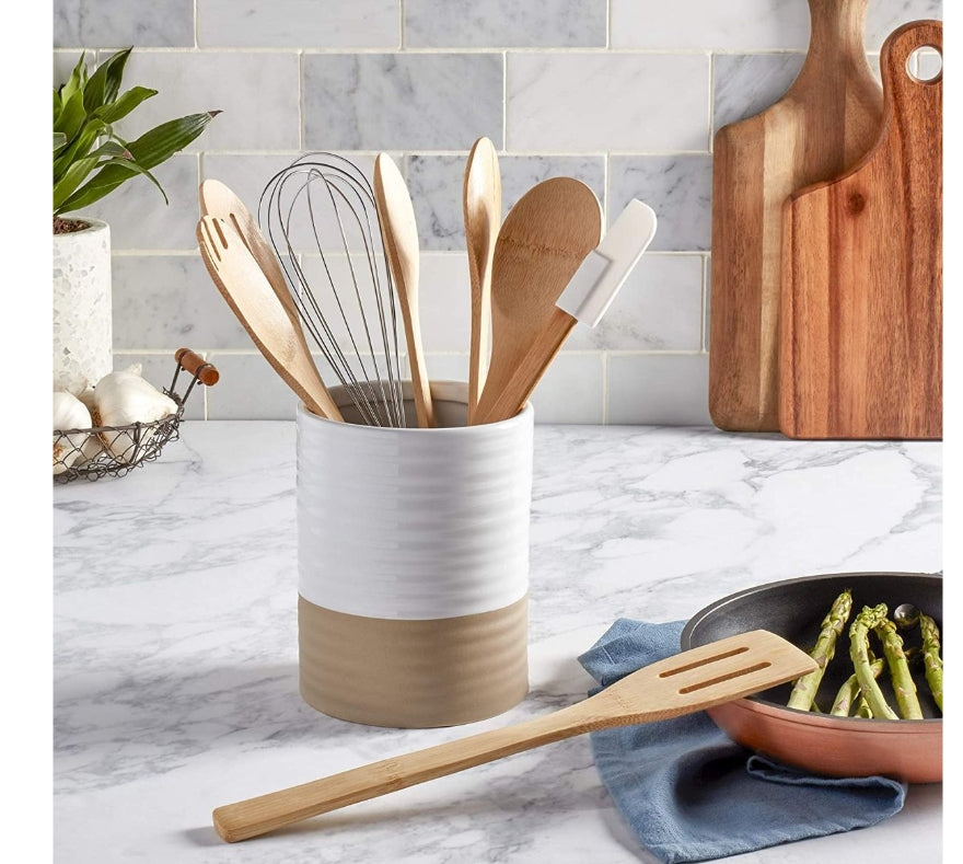 8-Piece Kitchen Utensils Set with Ceramic Tools Holder – Stylish & Functional Cooking Essentials